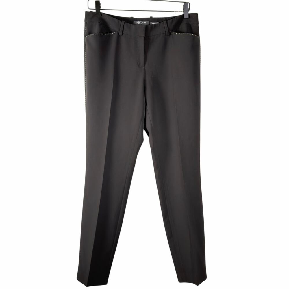 Lafayete 148 Manhattan Black Trouser Pants Stitched Career Office Work Size 6
